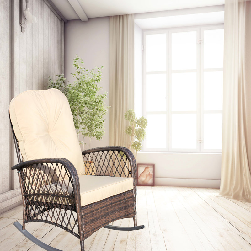 Appareil à bascule pour l'extérieur, modèle de modèle de siège large, modèle de construction en acier pour jardin, chaise de niveau brun peu profonde pour patio, coussin doux épais, structure, cour