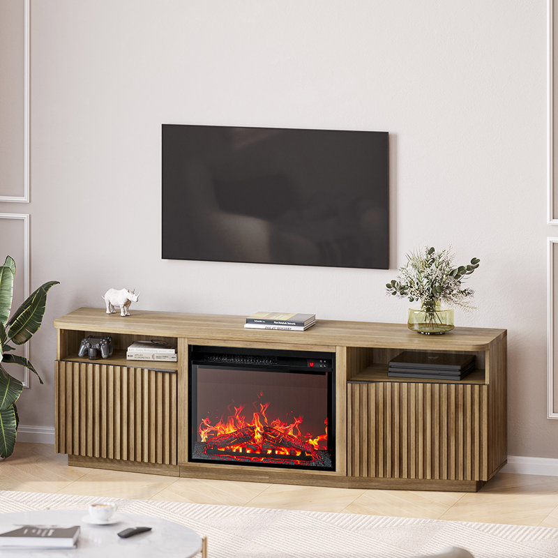 Meuble télé pour téléviseur de 78 po ou moins avec foyer électrique Cateria, Chameau