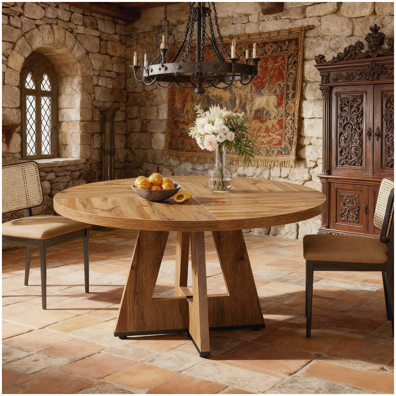 47 Inch Wood Dining Table Round Dining Table (Just 1pcs Dining Table), Walnut