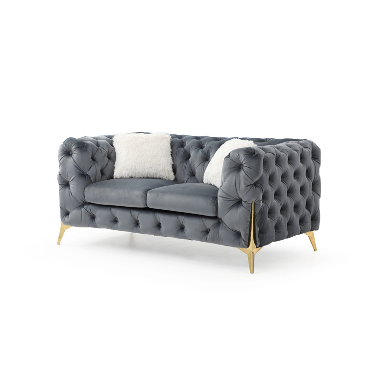 Causeuse en velours 68 po Moorehead, Velours gris