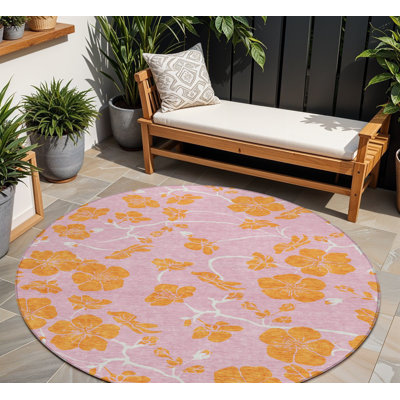 Tapis rond 8 po rose et cuivre