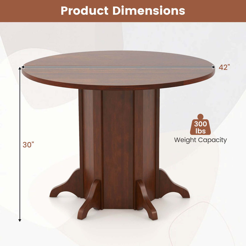 Table de salle à manger ronde 42 "en bois avec base à piédestal pour 4 à 6 personnes 