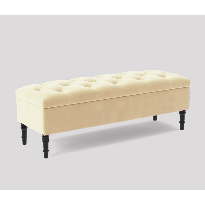 Alyana 120cm Wide Tufted Rectangle Ottoman Storage Bench, Upholstery Velvet Shoe Bench with Turned Wooden Legs