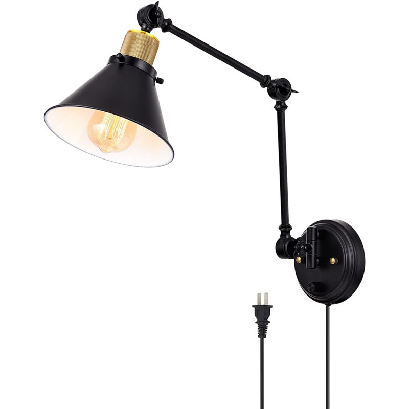 Dimmable Wall Sconce Swing Arm Wall Lights, Matte Black