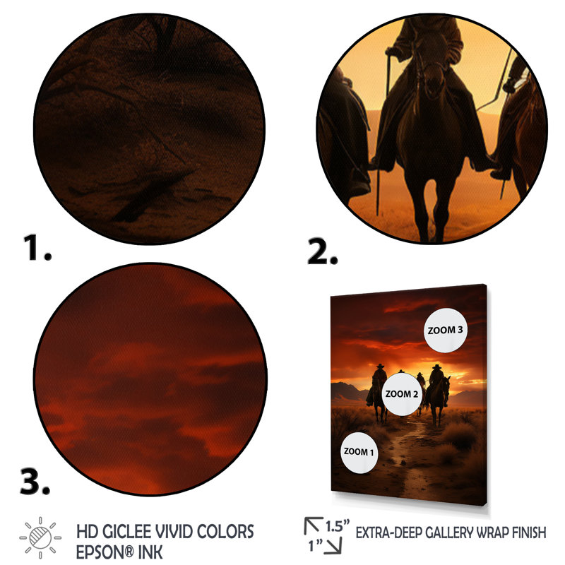 " Western Sunset Riders ", Gold Single Picture Framed, 44" H x 34" W x 1.5" D