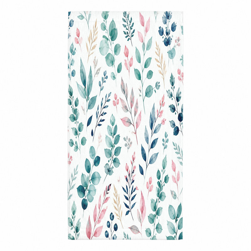1 pièce de serviette de plage botanique, avec un motif d'aquarelle d'eucalyptus roses et vertes sur fond blanc. Grande microfibre, parfaite pour les voyages, le camping et les unisexes.