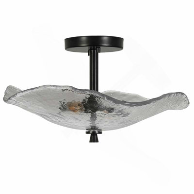 Ceiling Light Fixtures Flush Mount Indoor Outdoor Ceiling Light with Water Ripple Glass Shade for Hallway Kitchen Bedroom Porch Living Room(black)