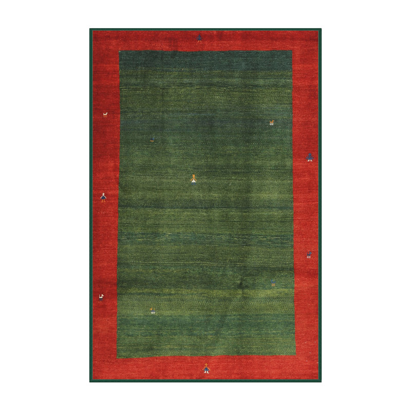 Tapis de zone rouge/vert contemporaine, Rectangle 5 pi x 7 pi