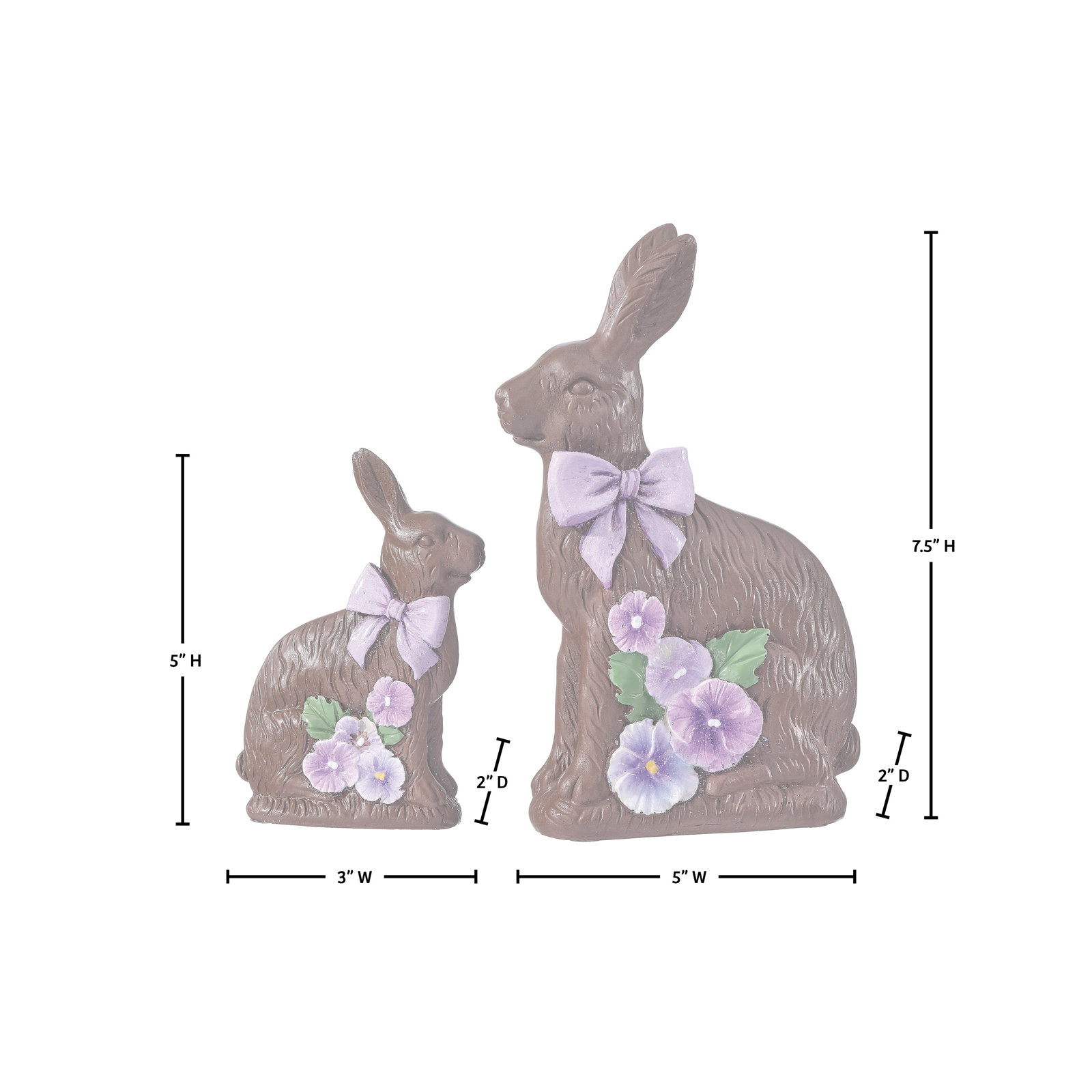 Hughes 2-Piece Bunny with Pansy Figurine Set, Brown