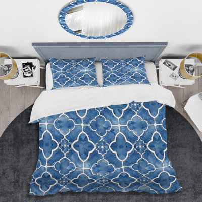 Ensemble de housse de couette transitionnel bleu et blanc quadrilobe Dreams III