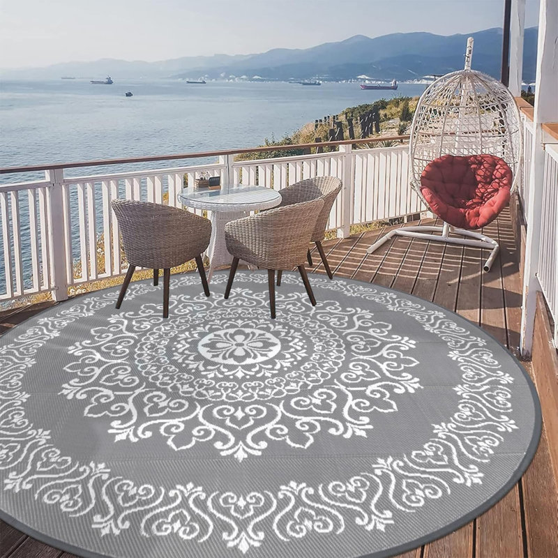 Outdoor Rug, Round 8', Gray