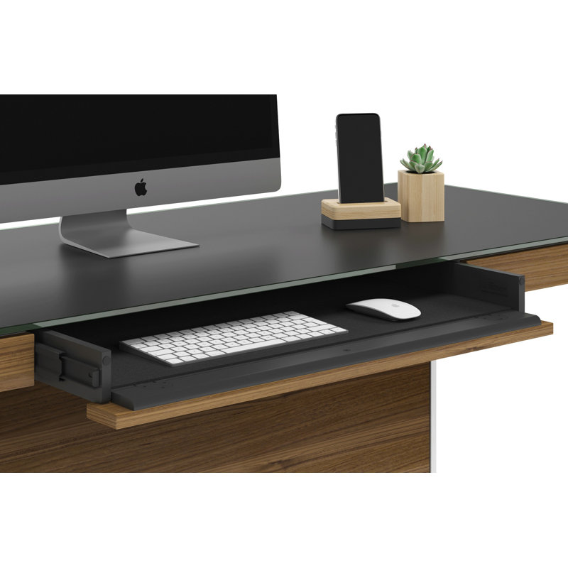 Sequel Desk With Back Panel, Natural Walnut/Satin Nickel