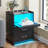 17.7''W 2 Drawers Nightstand Glasstop with 10 Million Colors LED Lights for DlY Setting-1931680212-1933772226