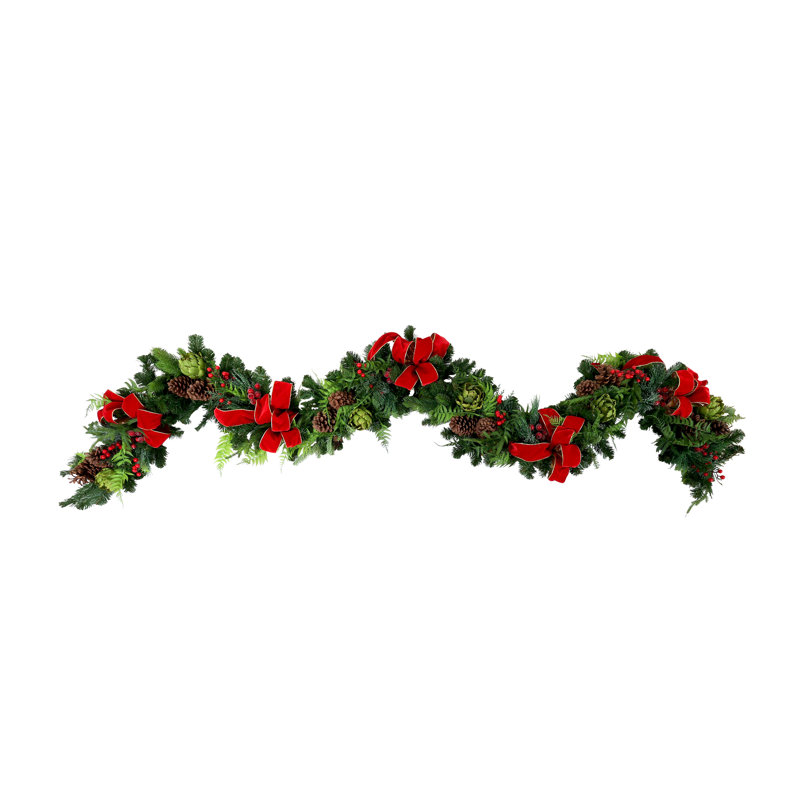 9' Holiday Garland with Artichokes, Pinecones and Bows