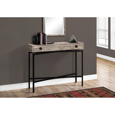 Table d'appoint avec tiroir de rangement, stratifié beige et métal noir, look moderne, console l 42,5 "x P 12" H 32,5 "pour la chambre à coucher - look contemporain