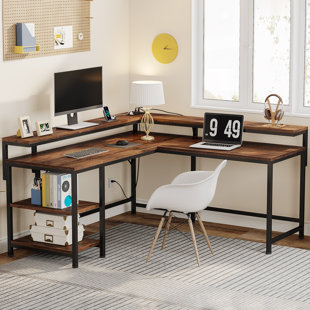 Unikito L Shaped Desk with Drawers, 60 Inch Corner Computer Desks with USB  Charging Port and Power Outlet, Large 2 Person Home Office Table with File
