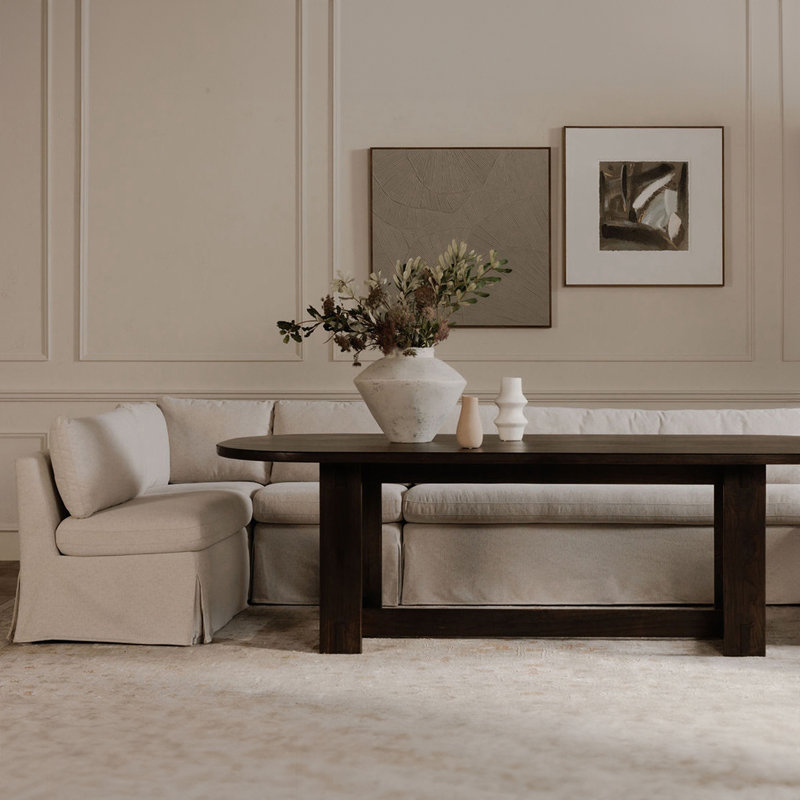 Fable Slipcover Dining Banquette U-Shape Beige 121In, L-Shape, 31.75" H x 125.5" W x 67.5" D