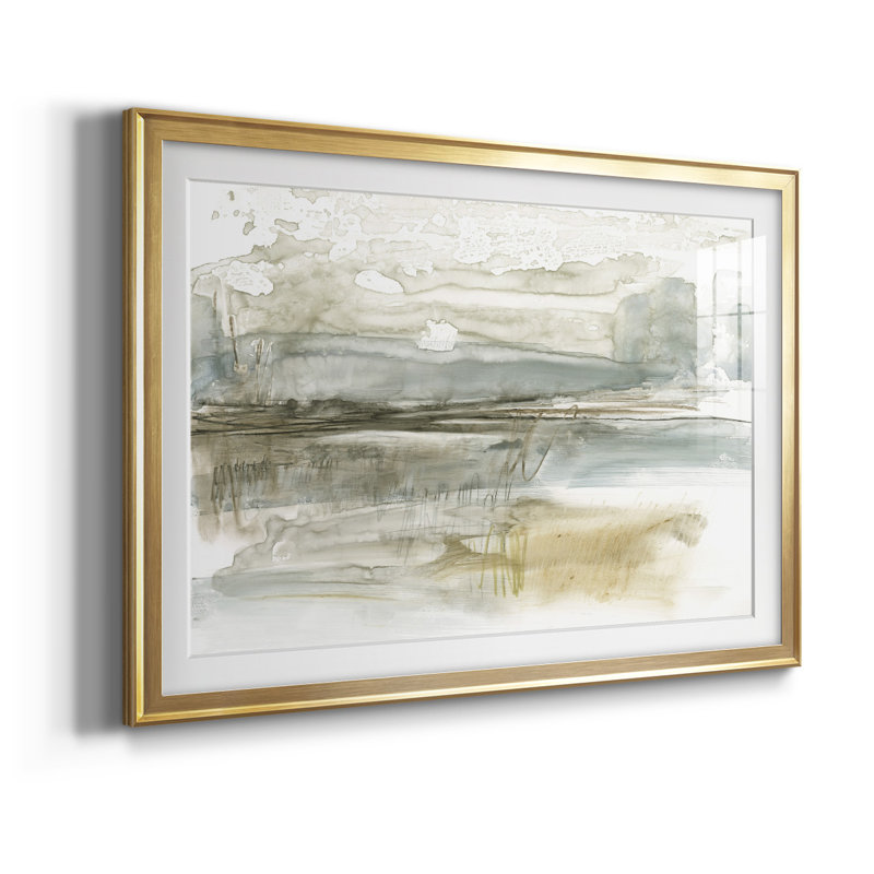 Paysage neutre et épuré I Paysage neutre et épuré I - Encadré sous verre et sous passe-partout, grand tableau mural pour salon