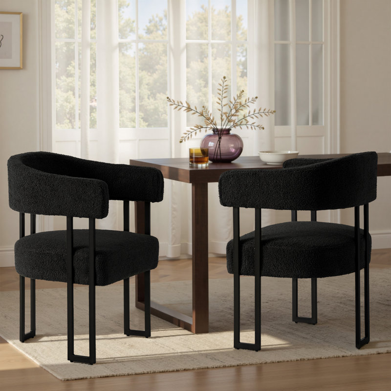 Haskett Upholstered Dining Armchair with metal legs, Black