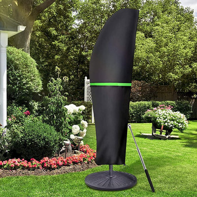 Housse de parasol de terrasse, housse extérieure avec fermeture éclair et tige — Housse imperméable pour parasol déporté de 2,7 à 3,9 m (Oxford 420D), noir