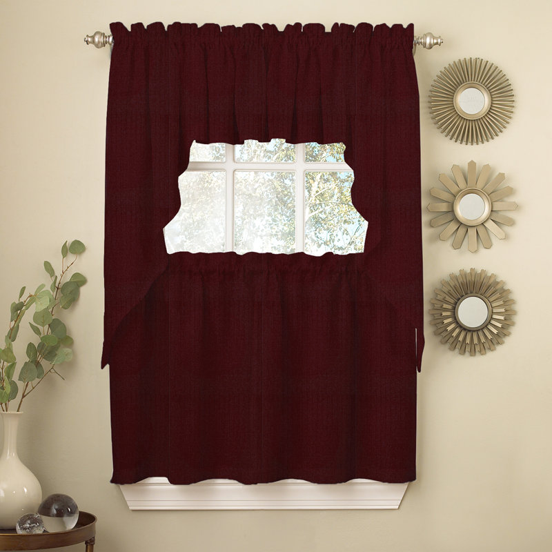 Ennis 5Pc Kitchen Curtain Set, 54" W x 36" L, Wine