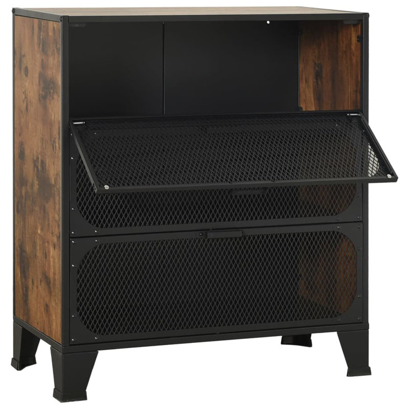 Armoire de rangement Unité de rangement industrielle compacte en métal brun rustique et panneau de fibres à densité moyenne