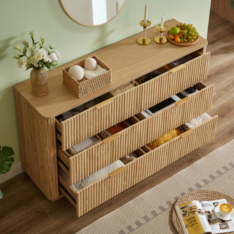 Commode 6 tiroirs, commode moderne 55 pouces, Oak