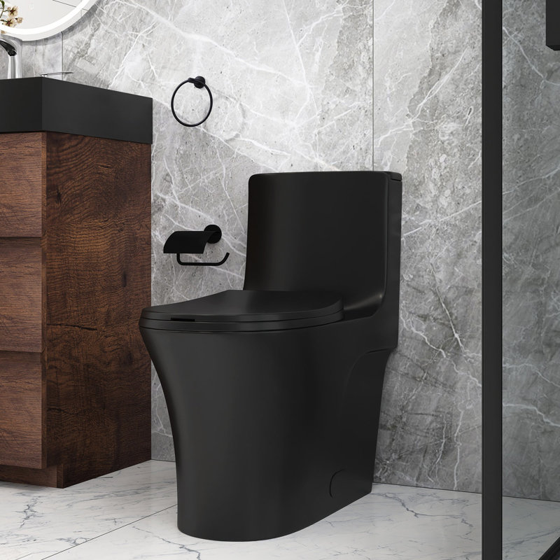 Toilette allongée une pièce Bossicavelly 1,6 GPF (siège inclus), Noir