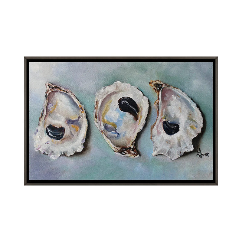 «Bay Oyster Shells» par Kristine Kainer, reproduction, Toile avec cadre flottant, H 18 po x l 26 po, Noir patiné