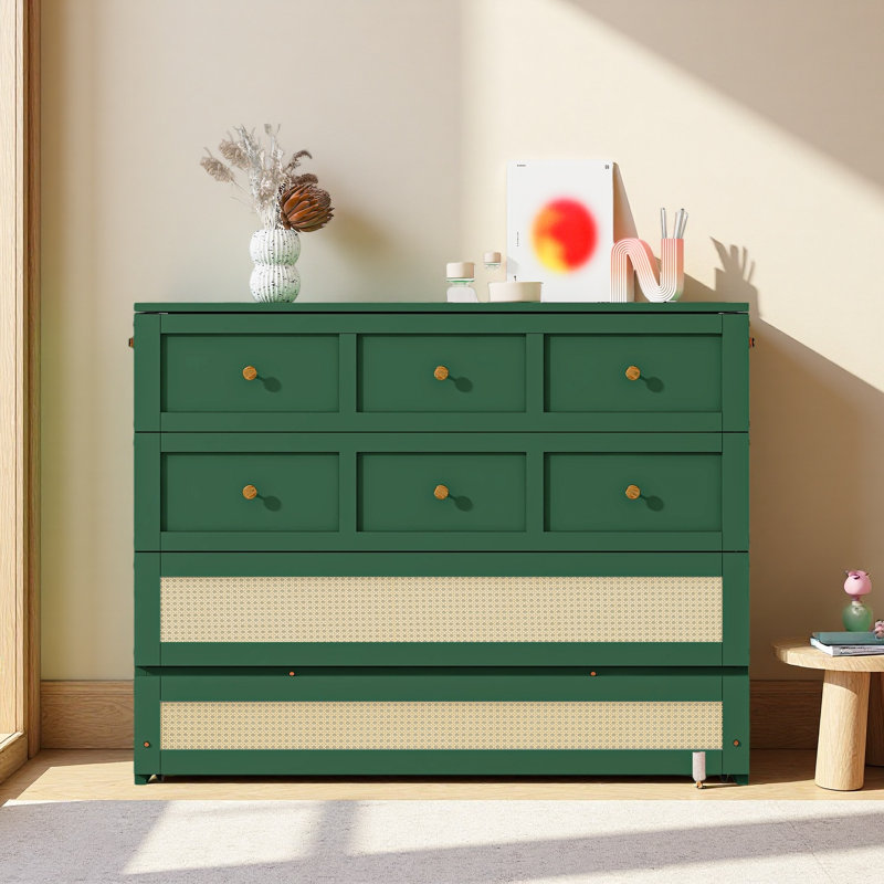 Lit escamotable double avec grands tiroirs, Vert