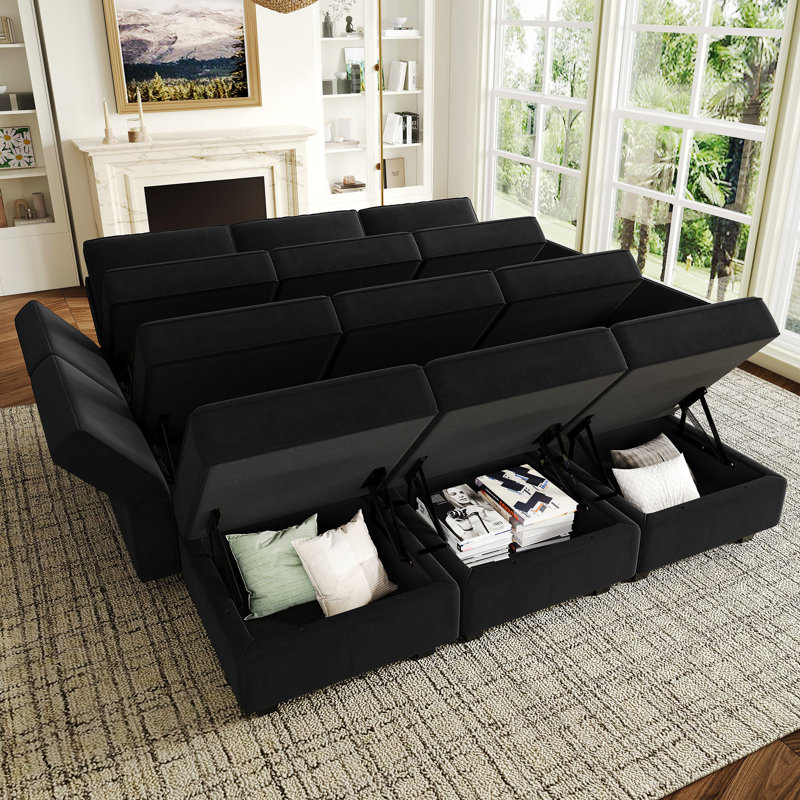 Neemi Upholstered Sectional, Black Velvet