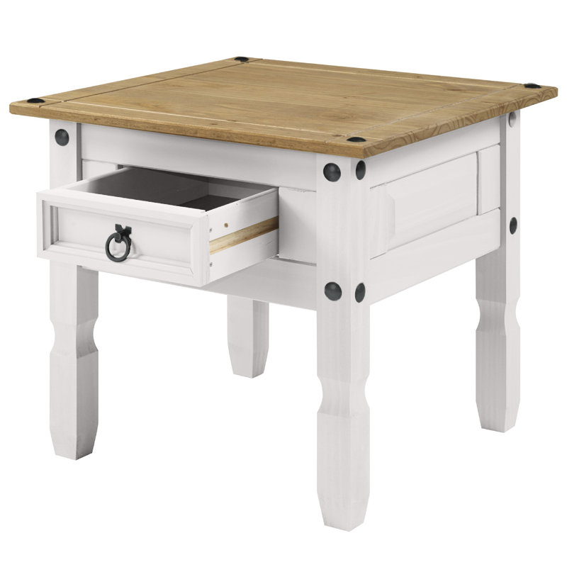 Grande table de bout en bois massif 20,98 po Aadhvik, Blanc délavé