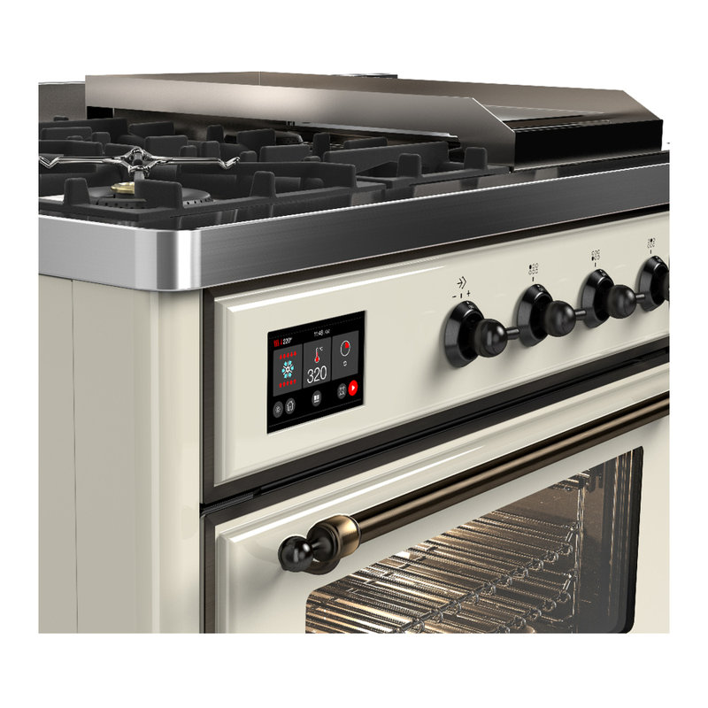 Majestic III Series 48 Inch Dual Fuel Range with 5 Sealed Burners, Griddle, Frenchtop in Glossy Black (Natural Gas, Burnished Trim)