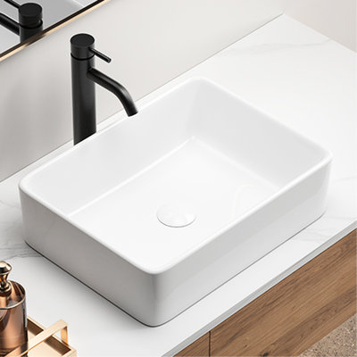 White Rectangle Ceramic Above Counter Bathroom Vessel Sink, 19 Inch, Beautiful And Fashionable, Easy To Maintain, Molded Foam Protection Arc Design, Maintenance,