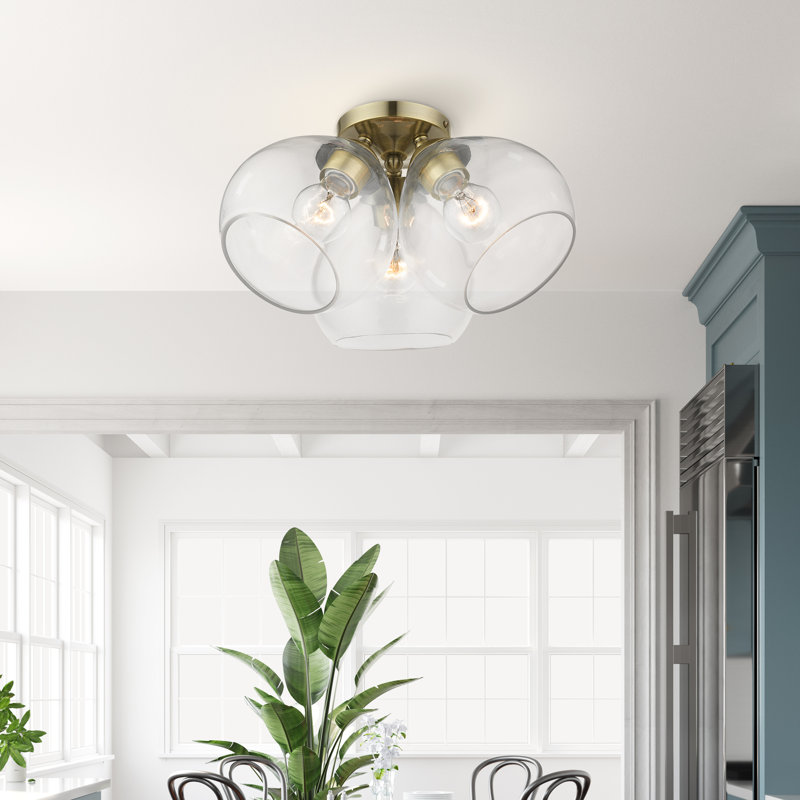 Gamby Glass Semi Flush Mount, Antique Brass