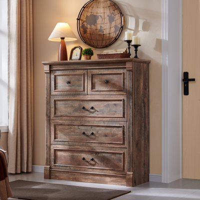 Burlington Farmhouse 5 Drawers Dresser for Bedroom, 46" Tall Dressers & Chests of Drawers w/Roman Column by Winston Porter