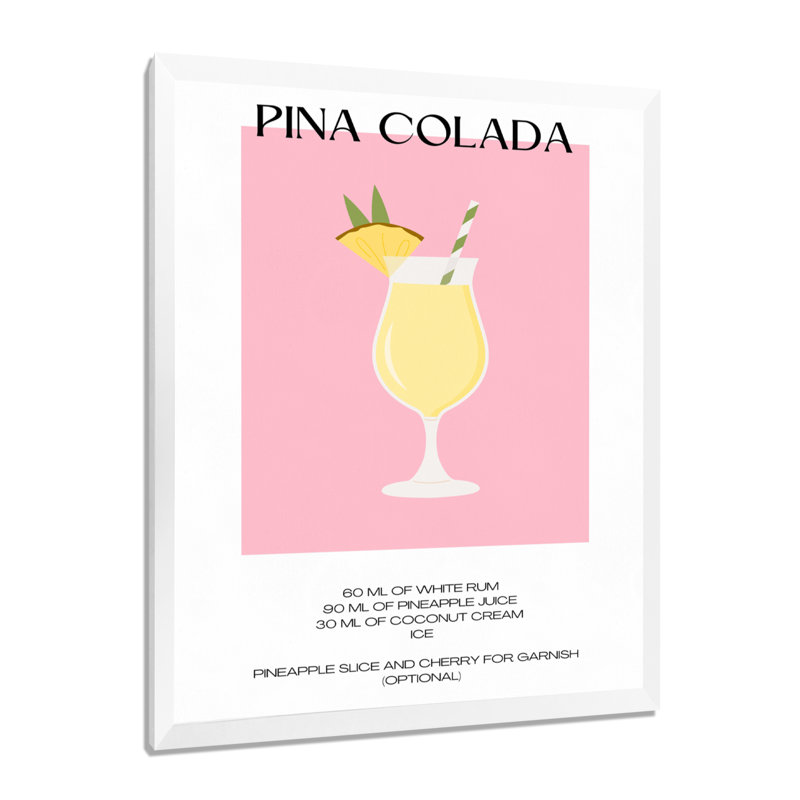Pina Colada Cocktail Party - Décoration murale cocktails, H 32 po x l 24 po, Cadre flottant doré