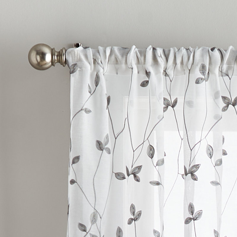 White Botanical Embroidery Sheer 84" Curtain Panel Pair