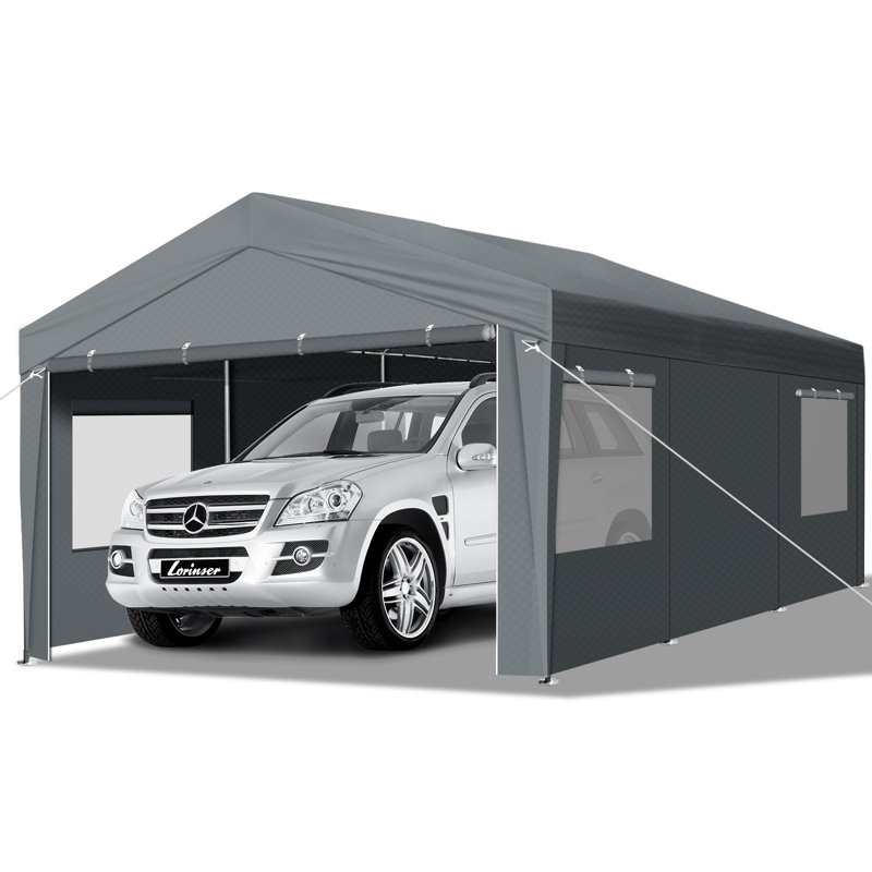 10'X20' Heavy-Duty Dark Gray Carport With Reinforced Galvanized Steel Frame