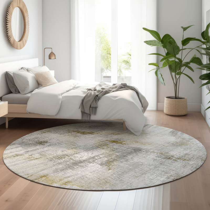 Premium Machine Washable Prisco Taupe Rug, Round 8'