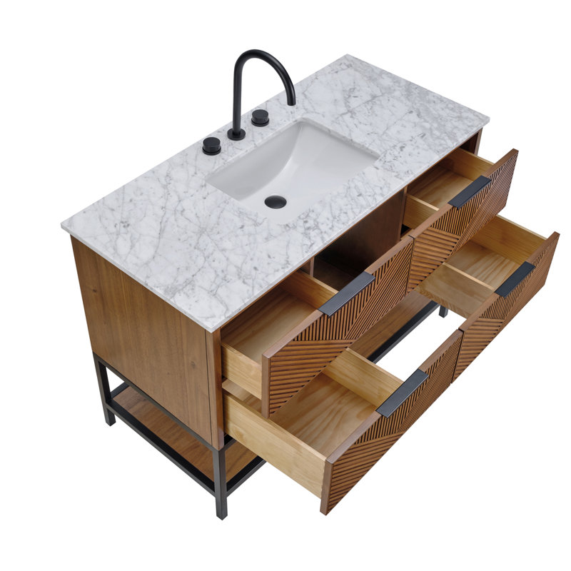Diamond 48'' W Single Vanity, Italian Carrara Marble, Matte Black, Walnut