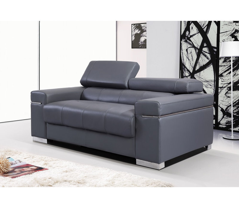 Orlando 86'' Upholstered Sofa, Gray Genuine Leather, 3