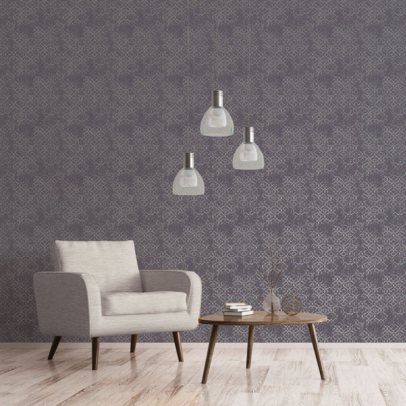 Emporium Metallic Aged Quatrefoil 3D Embossed 33' L x 21" W Wallpaper Roll, Purple/Silver