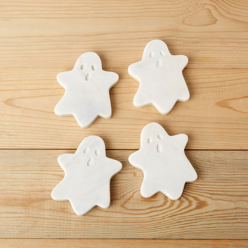 White Marble Ghost Coasters, Set of 4
