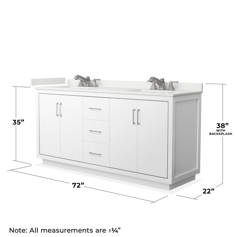 72 in. Double Vanity with Mirror, White Quartz, White, Brushed Nickel