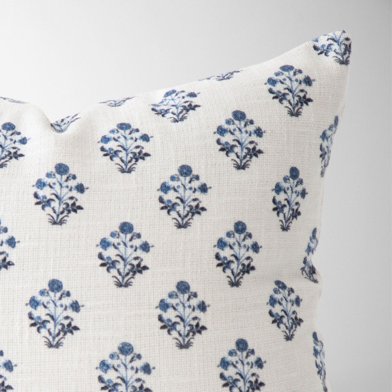 Floral Cotton Pillow Cover, Blue Floral, Lumbar