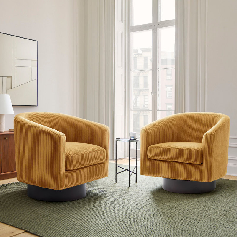 Bennett 72.1Cm Wide Swivel Barrel Chair, Orange Corduroy