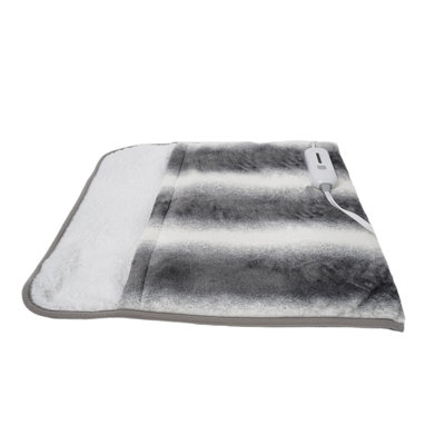 Jeté chauffant avec coussin chauffant en fausse fourrure grise / blanche avec contrôleur d'arrêt automatique