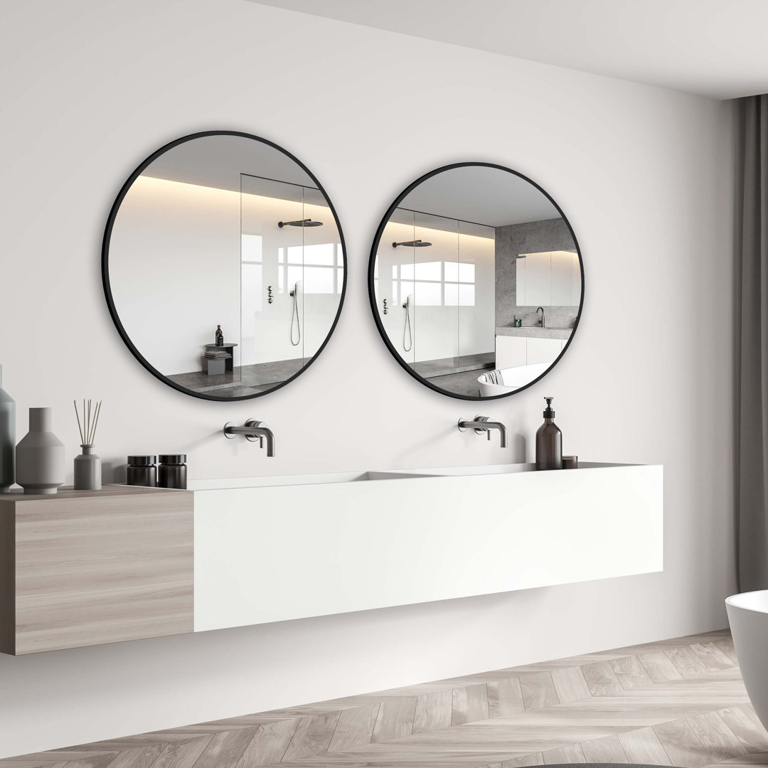 Frame Bathroom Mirror Wall Black Round Vanity Metal Mirror Latitude Run® 