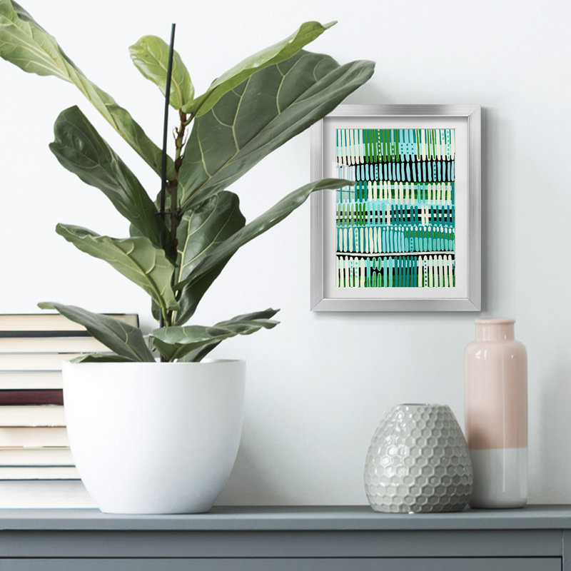 Motif sarcelle II, Papier avec cadre argenté, Blanc